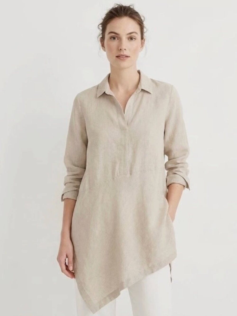 J Jill Neutral linen tunic with asymmetric hem size 1X